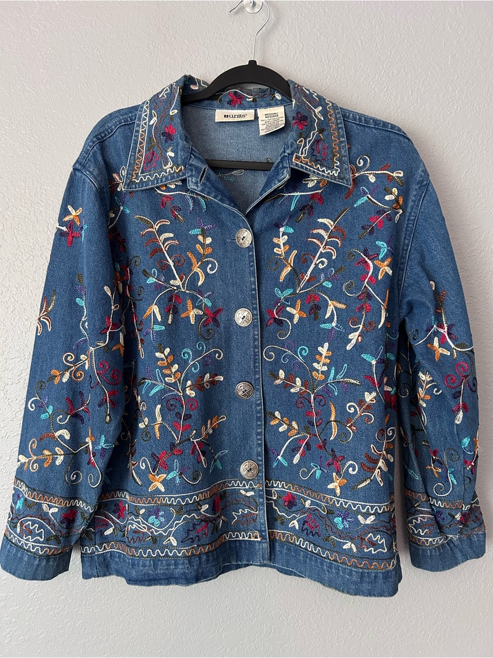 Units Vintage Embroidered Denim Jean Jacket Shackleton Relaxed Fit Size Medium - Picture 12 of 12